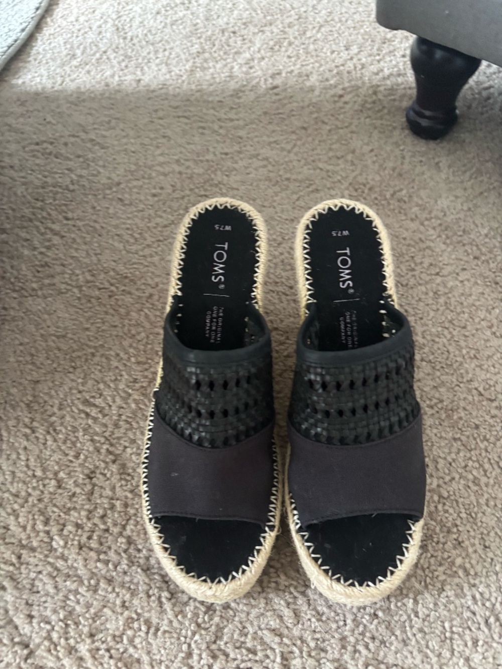 TOMS Black Platform Espadrille Slide Sandals Women's 7.5